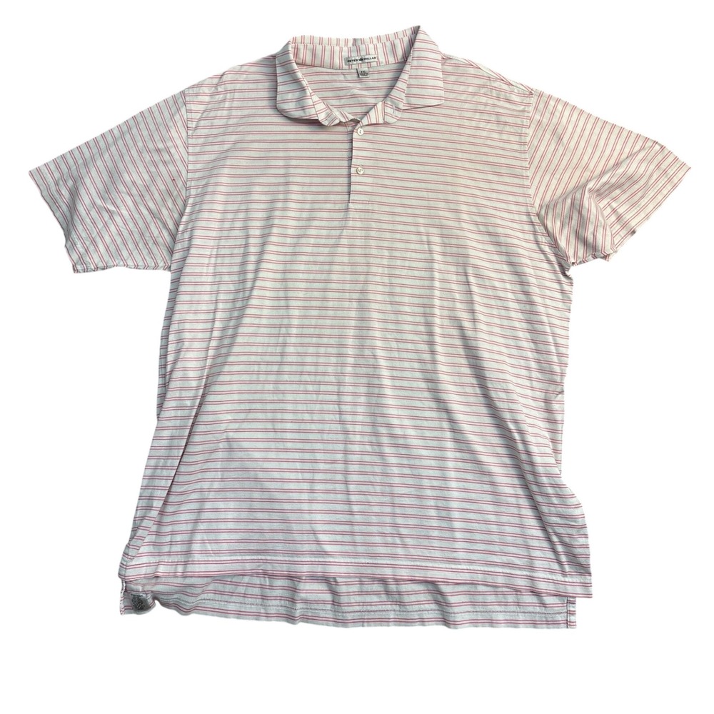 Peter Millar Mens XXL Polo Shirt White Red Striped Cotton Short Sleeve Golf
